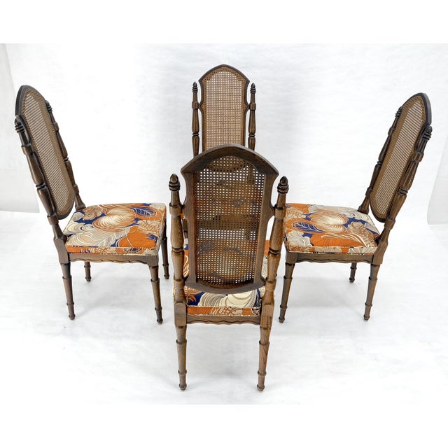 Set of 4 Bright floral Upholstery Cane Backs Turned Oak Legs Dining Chairs MINT! For Sale - Image 9 of 15
