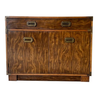 Henredon Campaign Style Small Walnut Chest For Sale