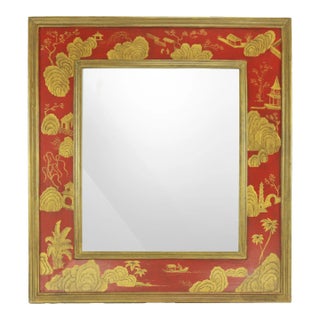 Vintage Red Chinese-Style Lacquer Mirror For Sale