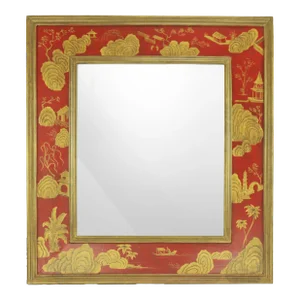 Vintage Red Chinese-Style Lacquer Mirror