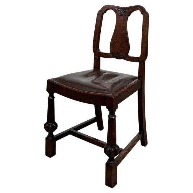 Wood Early 20th Century Antique English Edwardian Oak Dining Chairs, Set of 4 For Sale - Image 7 of 8