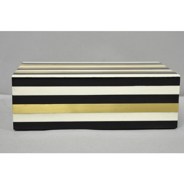 Modern Black White & Gold Bone & Brass Inlay Jewelry Trinket Box by Current Home For Sale - Image 4 of 17