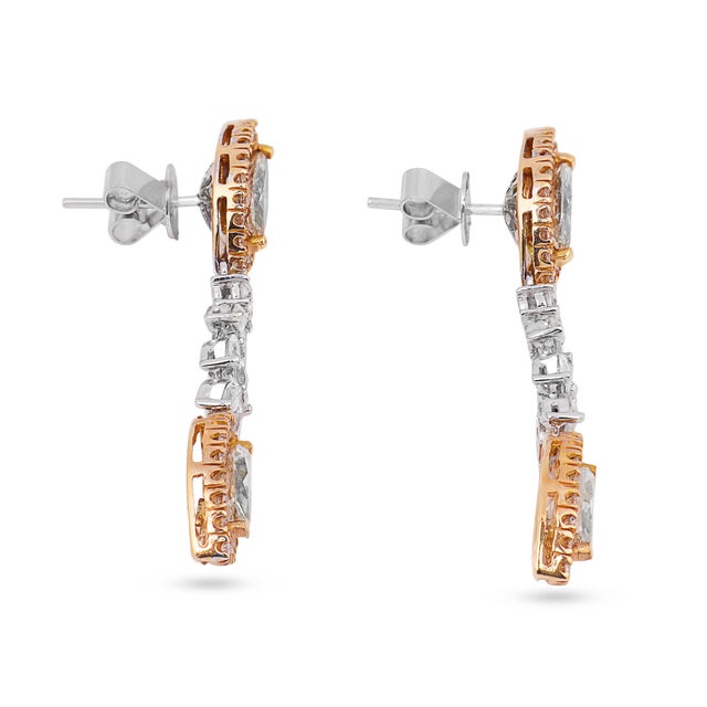 Mid 20th Century Pair of Marquise Cut Diamond 18k Two Tone Gold Drop Earrings For Sale In Los Angeles - Image 6 of 7