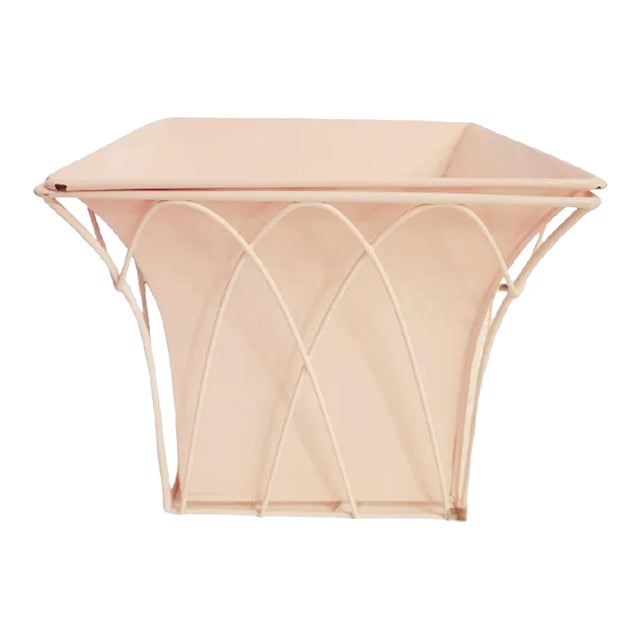 Pale Pink Lacquered Metal Caged Planter Pot For Sale