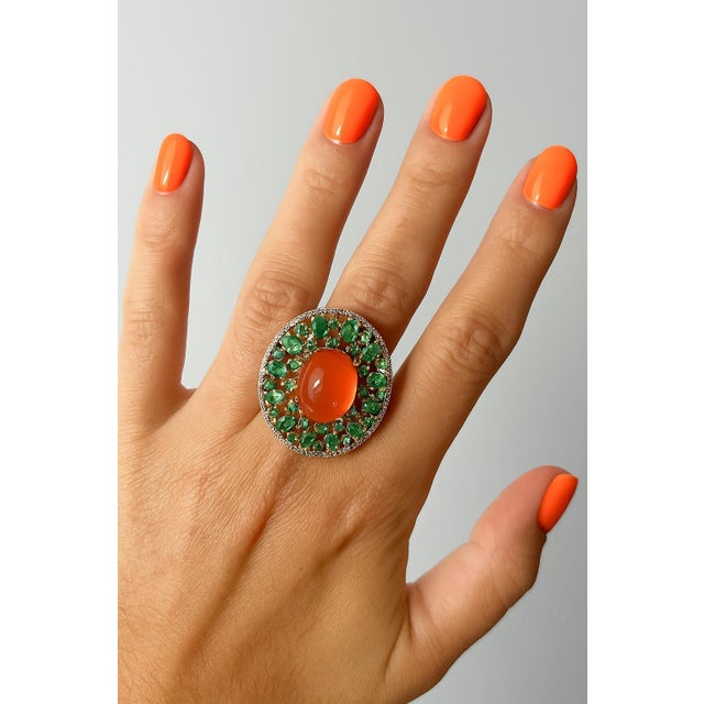 Bochic "Orient" Vintage Diamonds, Emeralds & Opal Ring Set In 18K Gold & Silver For Sale - Image 13 of 18