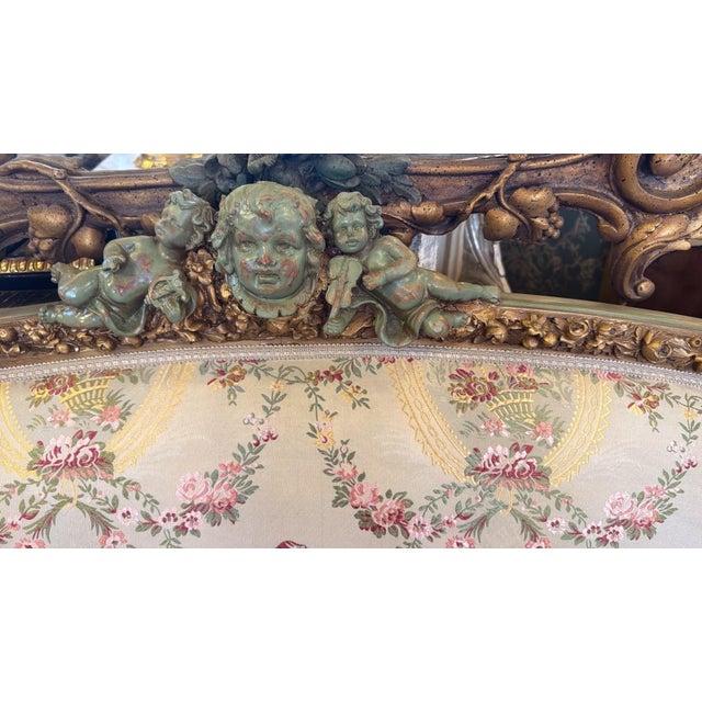 1960s French Louis XVI Style Settee Floral Tapestry Loveseat Carved Giltwood Canapa For Sale - Image 4 of 6