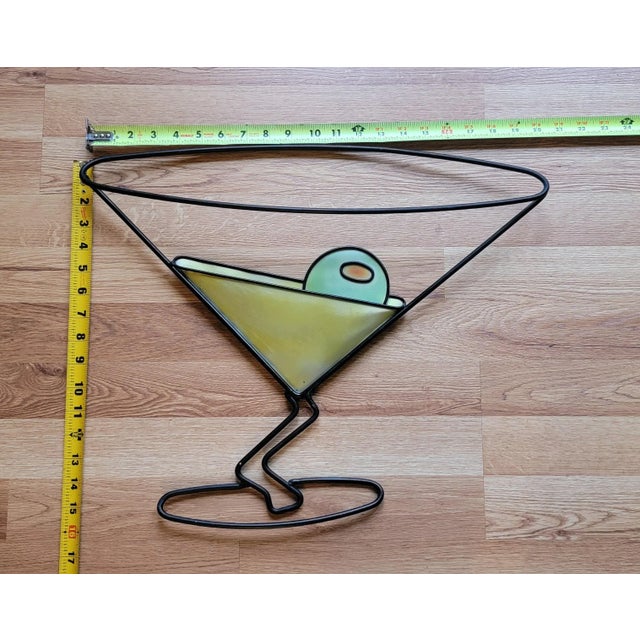 Black Vintage Hanging Metal Wall Art Sculptured Martini Glasses Bar Decor For Sale - Image 8 of 18