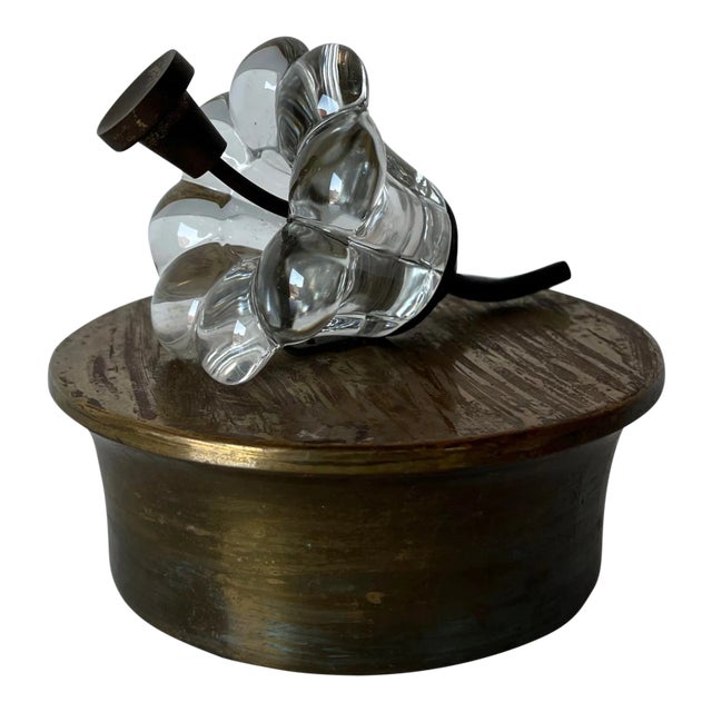 Vintage Art Flower Glass Decorative Brass Box For Sale