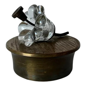 Vintage Art Flower Glass Decorative Brass Box