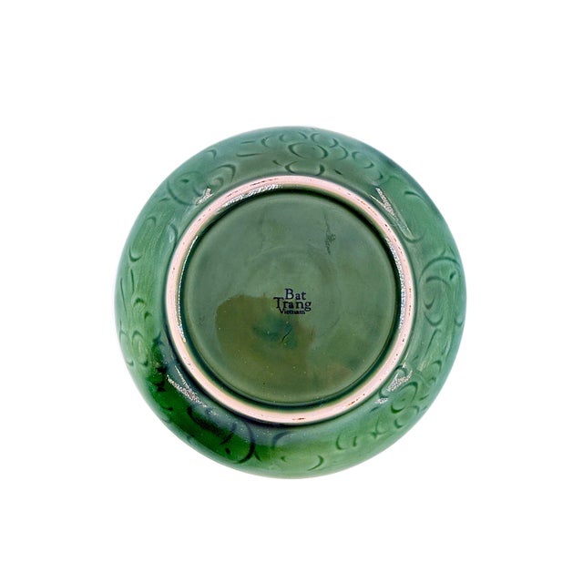 2020s Bat Trang Vietnamese Ceramic Dessert/Salad Plates With Hand Painted Dragonflies and Celadon Green Hues - Set of 4 For Sale - Image 5 of 9