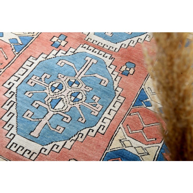 1970s Vintage Turkish Handmade Wool Cotton Orange Blue Area Rug For Sale In San Francisco - Image 6 of 11