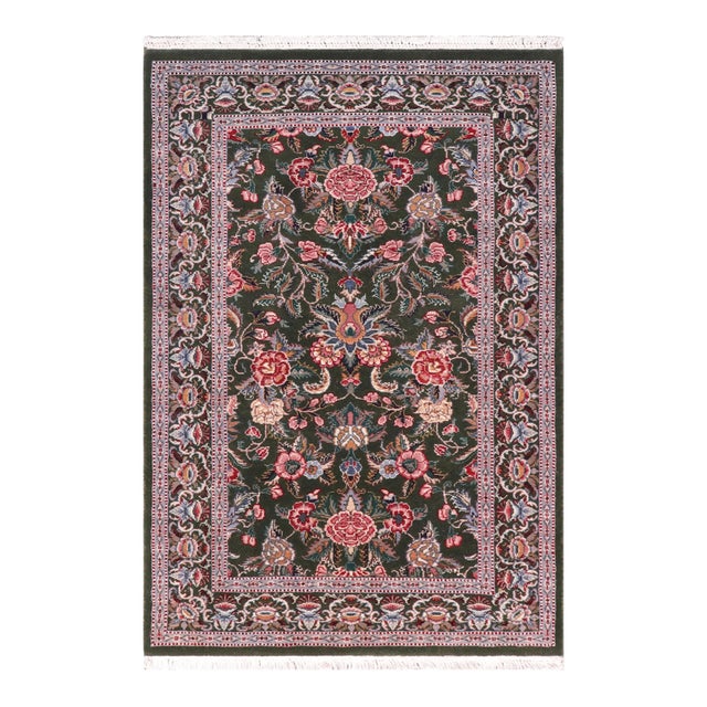 Elegant Floral 1990's Pak-Persian Green/Pink Wool Rug - 2'6'' X 4'3'' For Sale