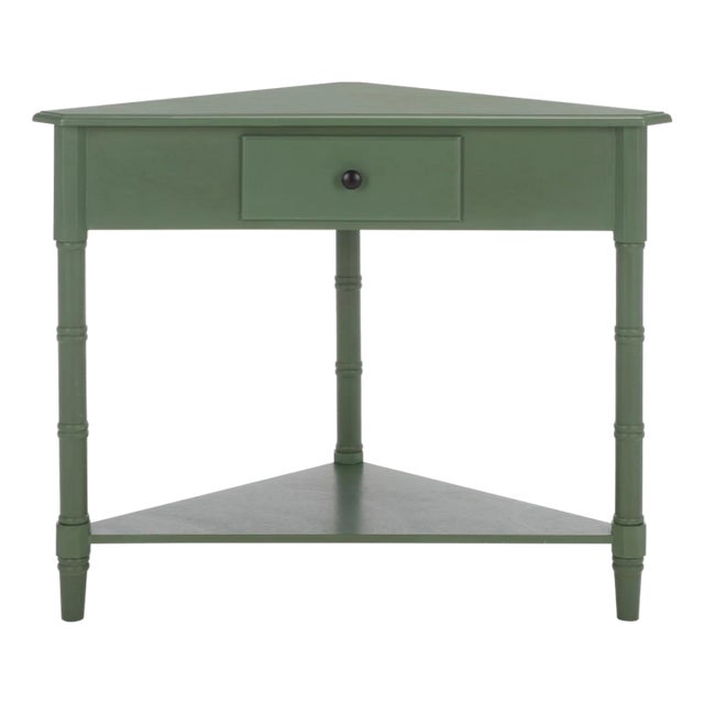 Gomez 1 Drawer 1 Shelf Corner Table in Dusty Green For Sale