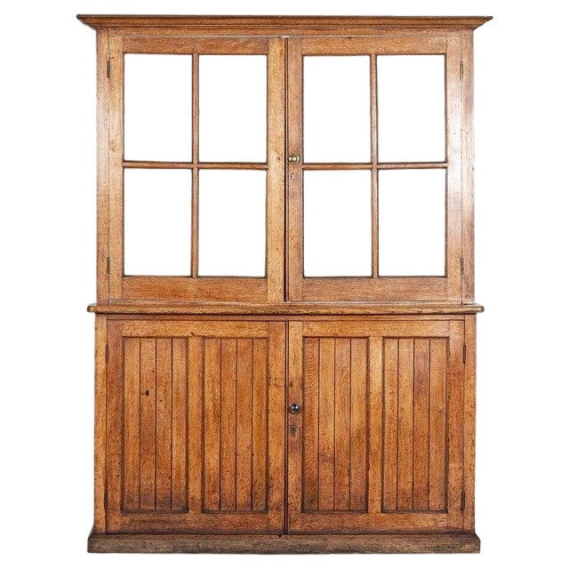 Large 19th Century Glazed Oak Bookcase Cabinet, 1870s For Sale