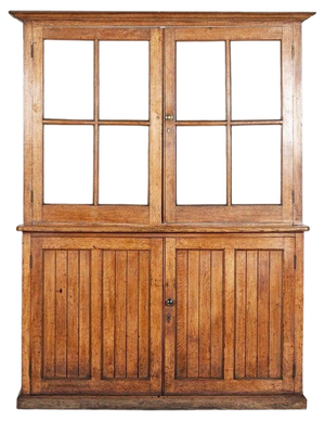 Large 19th Century Glazed Oak Bookcase Cabinet, 1870s