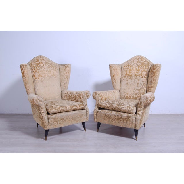 Set of Armchairs in Damask Fabric, 1950s For Sale - Image 15 of 15