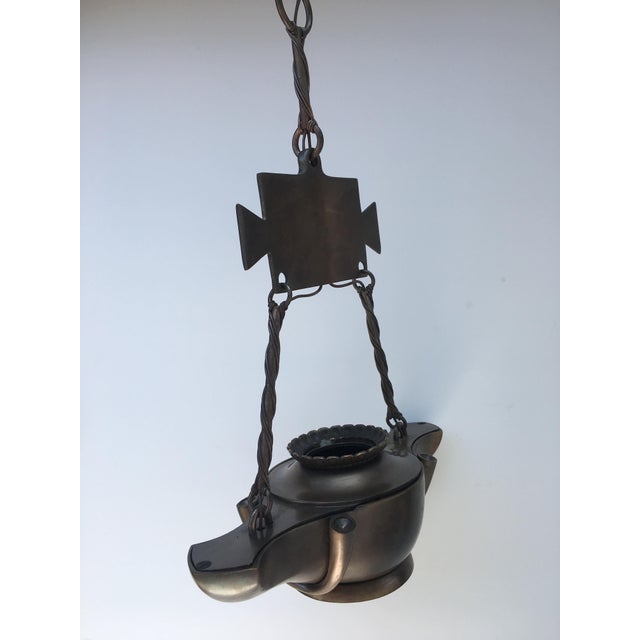 Traditional 1920's Bronze "Genie" Pendant Light For Sale - Image 3 of 9