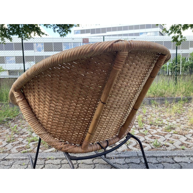 Yellow Modernist Wicker Cane Rocking Chair, 1960s For Sale - Image 8 of 18