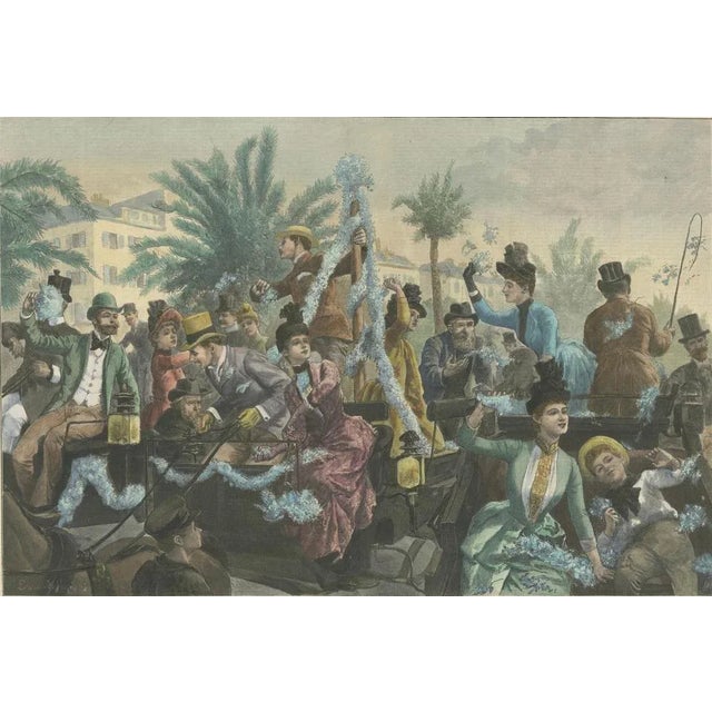 Late 19th Century The Battle of Flowers at Cannes, 1889, Engraving on Paper For Sale - Image 5 of 6