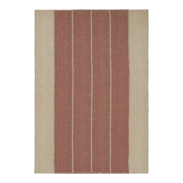 Rug & Kilim’s Contemporary Kilim in Red and Beige Textural Stripes For Sale