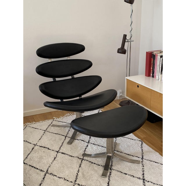 Corona EJ 5 Lounge Chair and Ottoman by Poul Volther for Erik Jørgensen, 1970s, Set of 2 For Sale - Image 15 of 15