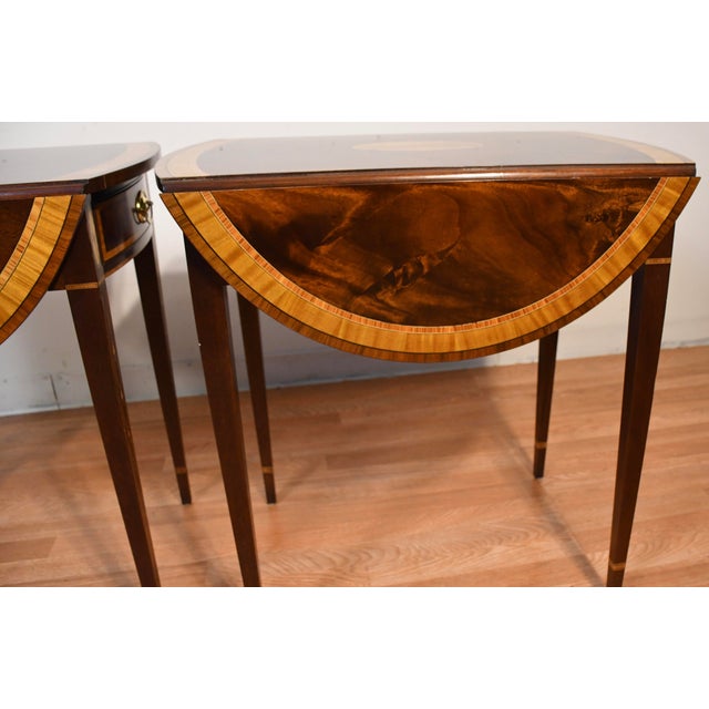 1980 Stickley English Sheraton Style Mahogany Drop-Leaf Pembroke Side End Tables For Sale - Image 18 of 18