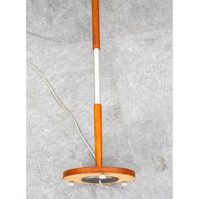 Silver Mid Century Modern Danish Solid Teak Floor Lamp Metal MCM Denmark Silver Round For Sale - Image 8 of 12