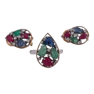 Early 21st Century Tutti Frutti Earrings and Ring a Set 14k - 3 Pieces