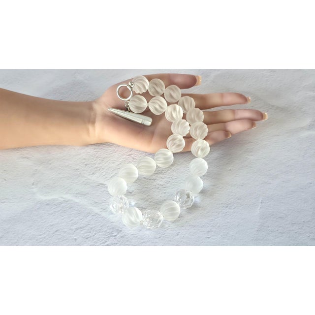 Swirl-Carved Frosted Rock Crystal Bead Necklace With Mother-of-Pearl Clasp For Sale - Image 9 of 9