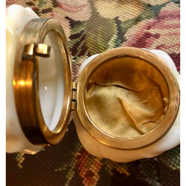 Antique Wave Crest Dresser Box – Helmschmied Swirl, Hand-Painted Floral, Original Silk Lining, c.f. Monroe Co. For Sale - Image 6 of 6