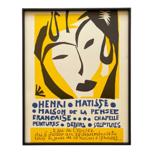 Henri Matisse Vintage 1960 Mid Century Modernist Lithograph Print Framed French Poster " Maison De La Pensee Francaise " 1950