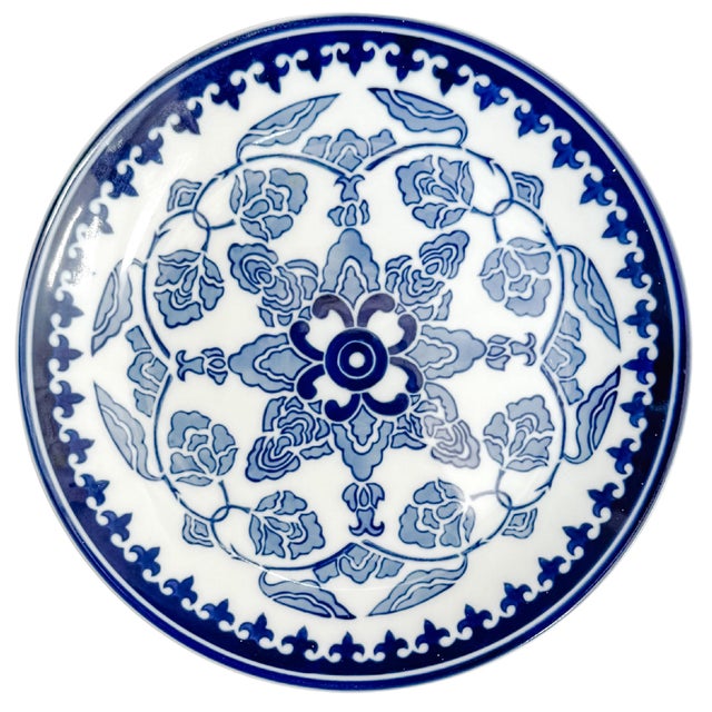 1990s Large Chinoiserie Blue & White 3-Tier Porcelain Serving Stand by Bombay For Sale - Image 9 of 11