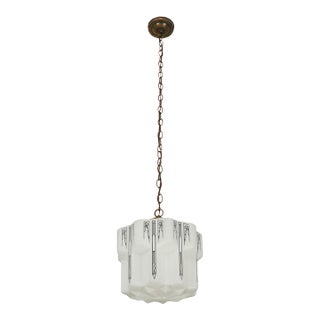 Vintage Art Deco Scalloped Stenciled Opal Glass Pendant Light For Sale
