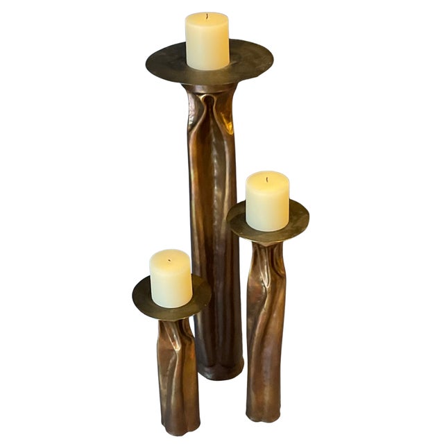 Brutalist 1970s Thomas Roy Markusen Copper Candle Holders - Set of 3 For Sale - Image 3 of 9