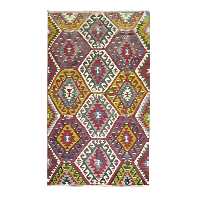 Mid 20th Century Geometric Tribal Turkish Kilim For Sale