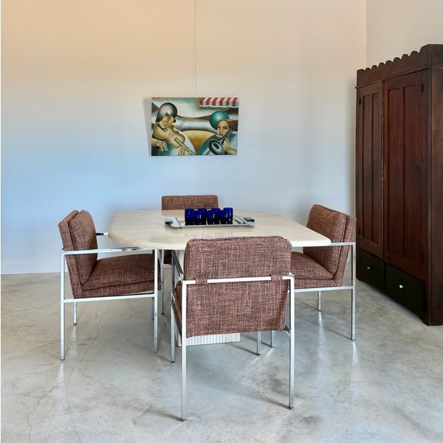 Metal Newly Upholstered Minimalist Milo Baughman-Style Chrome Armchairs, Set of 4 For Sale - Image 7 of 18