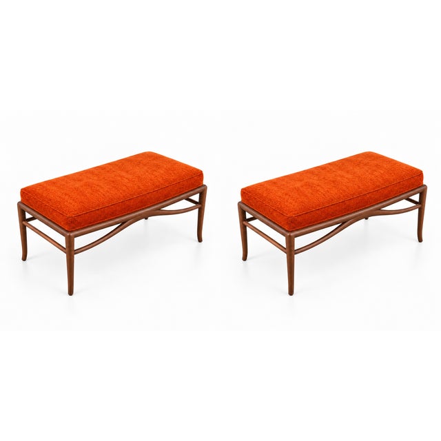 Pair of Mid-Century Modern Style Ottomans Distinctive pair of mid-century modern style ottomans featuring vibrant orange...
