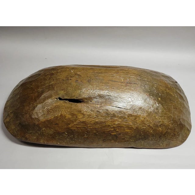Large 19th Century American Hand-Hewn Oak Dough Bowl With Copper Repairs - 35" For Sale - Image 10 of 12
