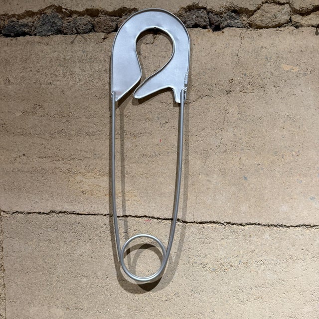 Metal Large Wall Sculpture Silver-Colored Metal Safety Pin Post Modern For Sale - Image 7 of 9