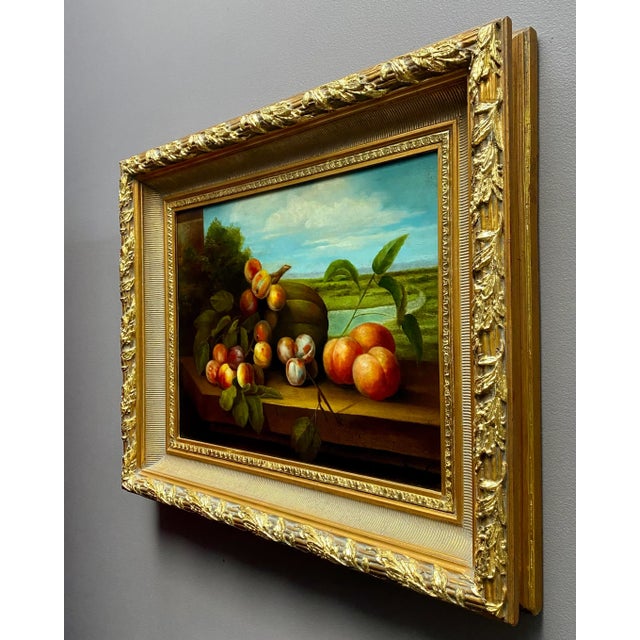 Vintage Signed Original Italian Oil on Canvas Still Life Painting in Gilt Frame For Sale In Greenville, SC - Image 6 of 9