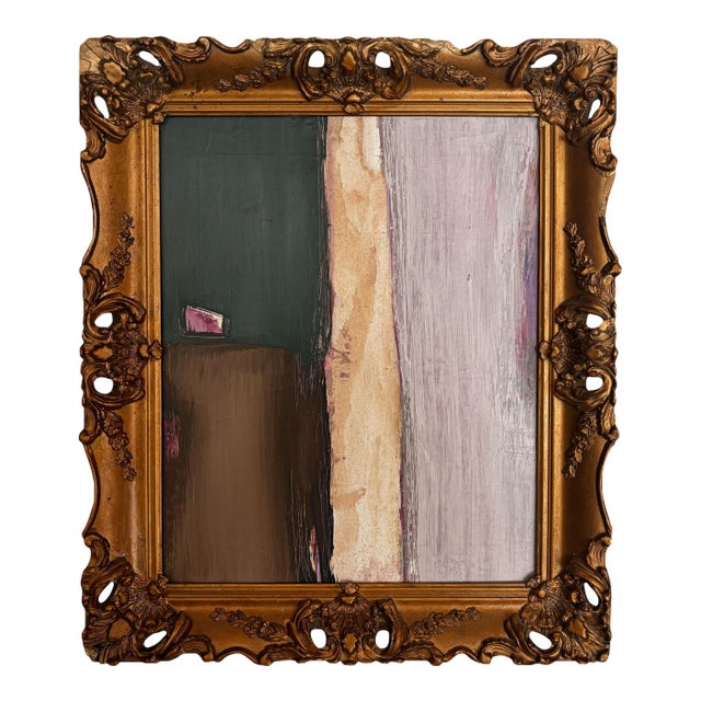 "Down to Earth" Abstract Painting in Antique Frame, Transitional Original Art by JTS For Sale