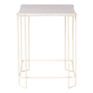 Side Table in Beige Metal Frame with Travertine Top in the style of Max Sauze, 1980s For Sale