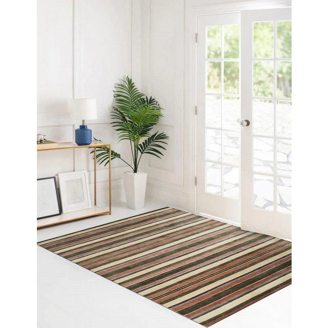 5x8 Multicolor Hand-Knotted Wool Harmonic Earth Tones Striped Modern Carpet Rug For Sale - Image 4 of 4
