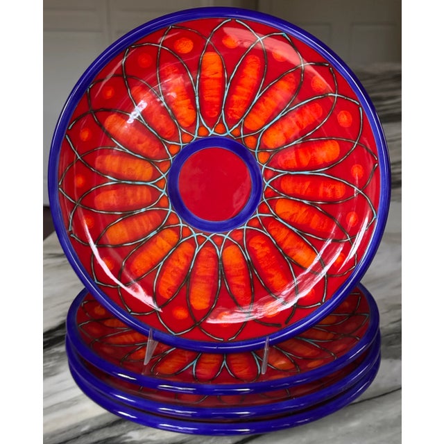 Ceramic Made in Italy La Giara Hand Painted Sicilian Fuoco Plates - Set of Four For Sale - Image 7 of 13