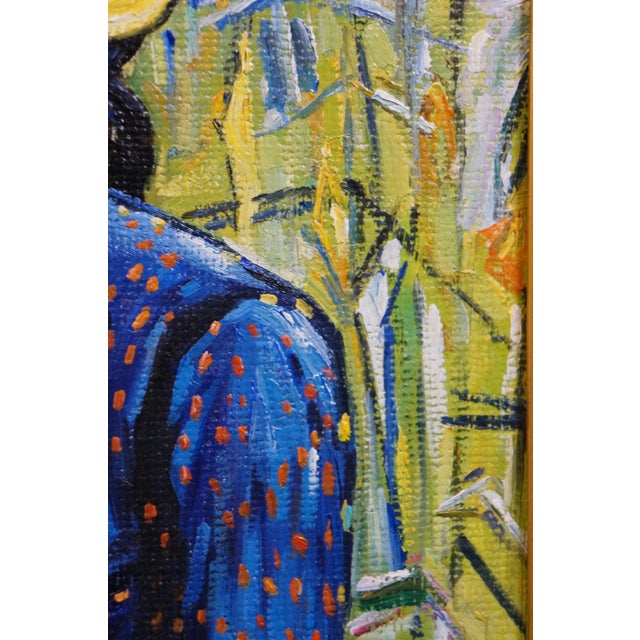 Late 20th Century Peasant Woman Straw Hat Wheat Background Portrait Oil Painting Vincent Van Gogh For Sale - Image 11 of 11