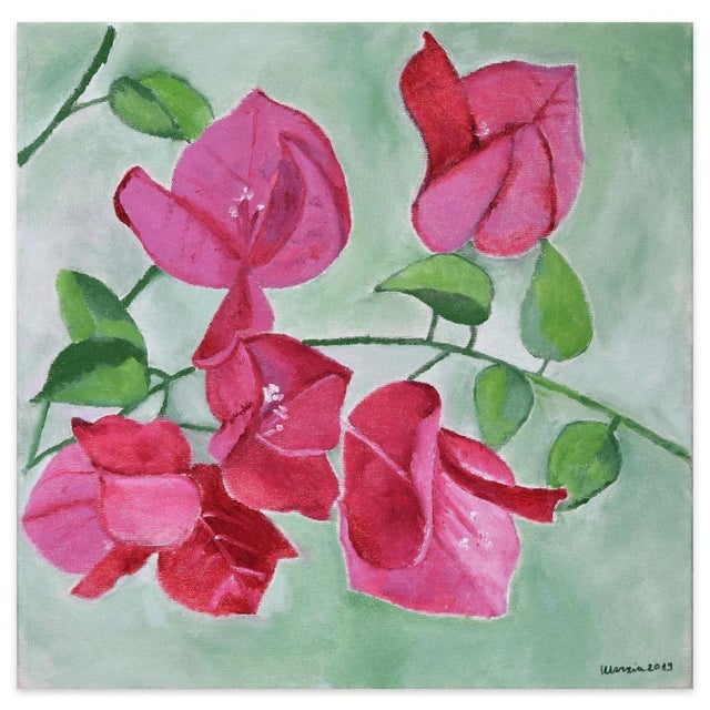 Contemporary Bouganvillea - Original Oil on Canvas by Marzia Trinca - 2019 2019 For Sale - Image 3 of 3