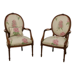 Pair Century Oversized French Style Upholstered Armchairs