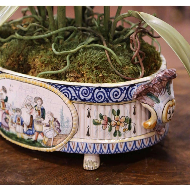 19th Century French Hand Painted Faience Jardinière Signed Hb Quimper For Sale - Image 11 of 13