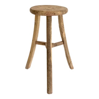 Rustic Elm Wood Milking Stool For Sale