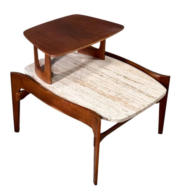 Mid-Century Modern Bertha Schaefer Walnut W/Travertine Side/End Table, 1960 For Sale - Image 3 of 6